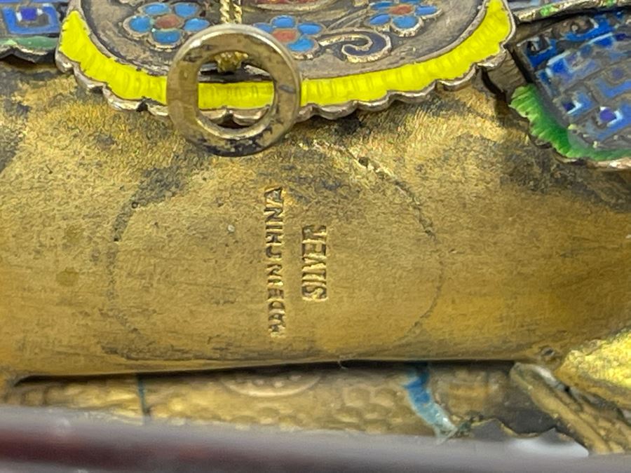 Vintage Chinese Silver Cloissone Horse On Wooden Stand Signed Silver Made In China 147.8g [Photo 25]