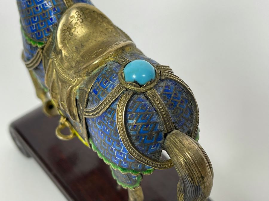 Vintage Chinese Silver Cloissone Horse On Wooden Stand Signed Silver Made In China 147.8g [Photo 19]