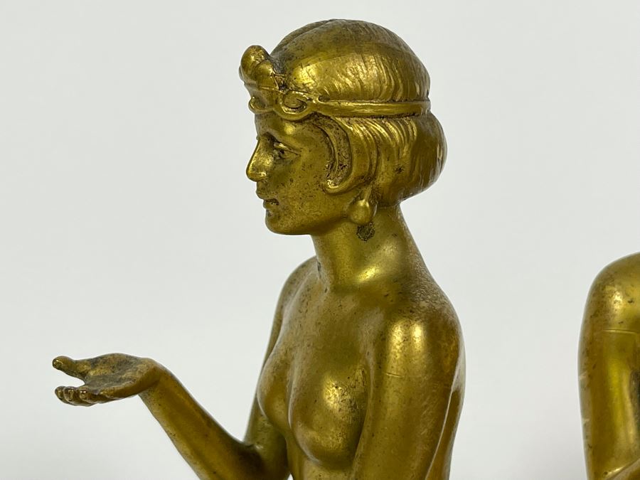 Set Of Three Gilt Metal Art Deco Sculptures Made In Germany Believed To Be Part Of Stand 4.5H X 3D [Photo 14]