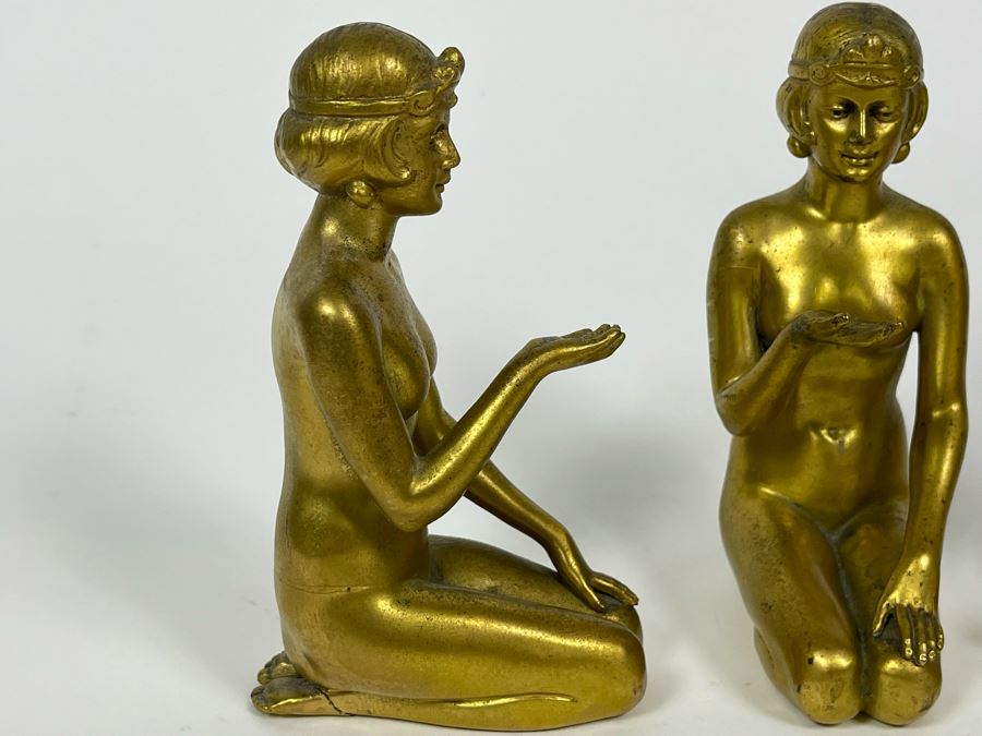 Set Of Three Gilt Metal Art Deco Sculptures Made In Germany Believed To Be Part Of Stand 4.5H X 3D [Photo 9]