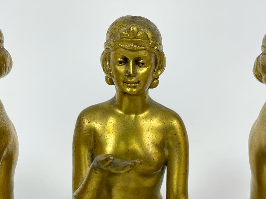 Set Of Three Gilt Metal Art Deco Sculptures Made In Germany Believed To Be Part Of Stand 4.5H X 3D [Photo 12]