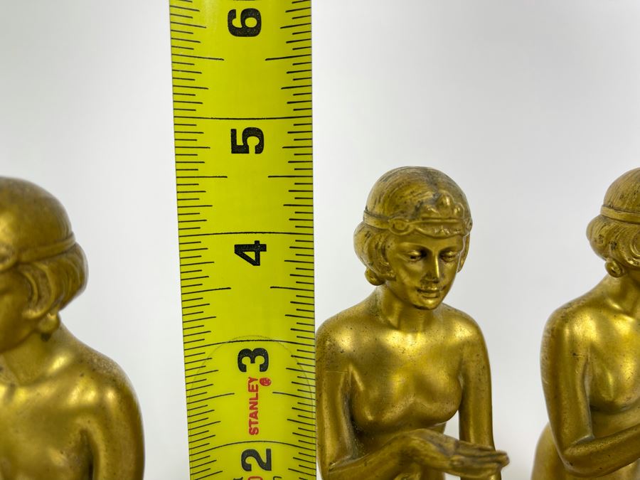 Set Of Three Gilt Metal Art Deco Sculptures Made In Germany Believed To Be Part Of Stand 4.5H X 3D [Photo 17]