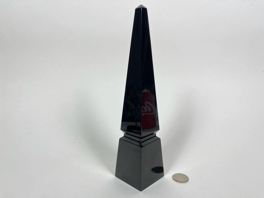 Baccarat France Black Crystal Obelisk Sculpture 10H [Photo 3]