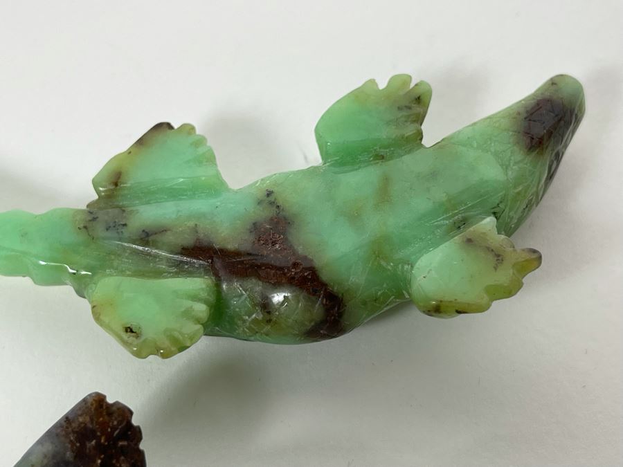 Pair Of Carved Green Stone Crocodiles Alligators [Photo 18]