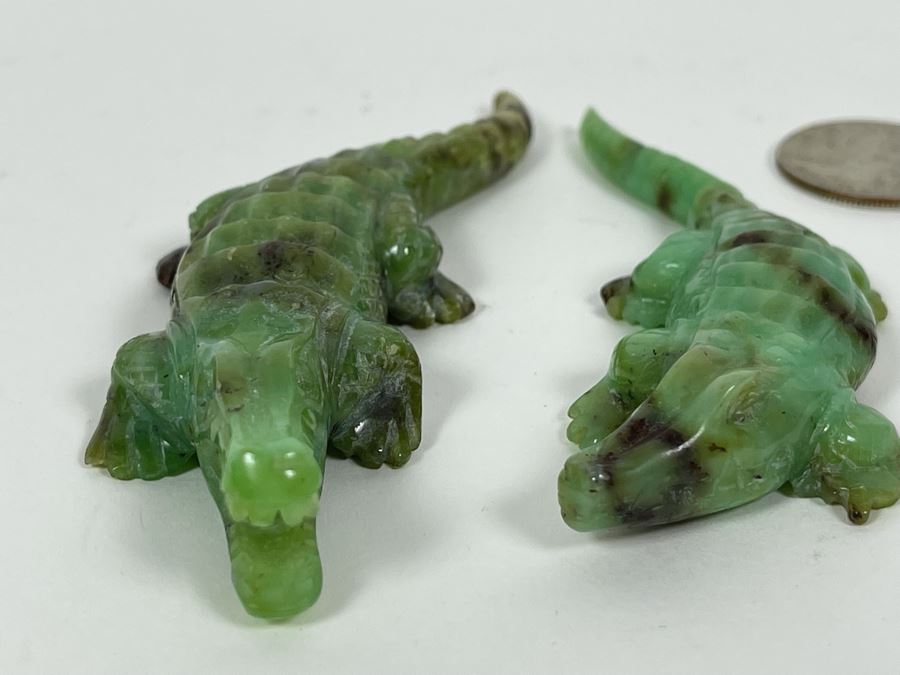 Pair Of Carved Green Stone Crocodiles Alligators [Photo 10]