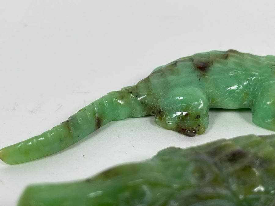 Pair Of Carved Green Stone Crocodiles Alligators [Photo 7]