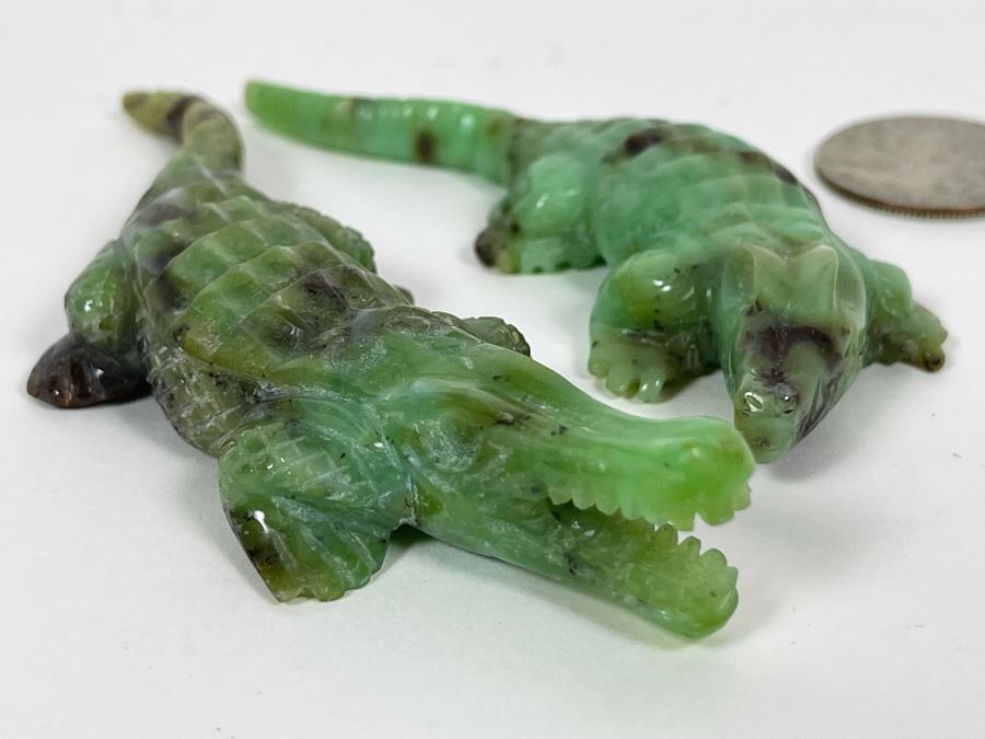 Pair Of Carved Green Stone Crocodiles Alligators [Photo 11]