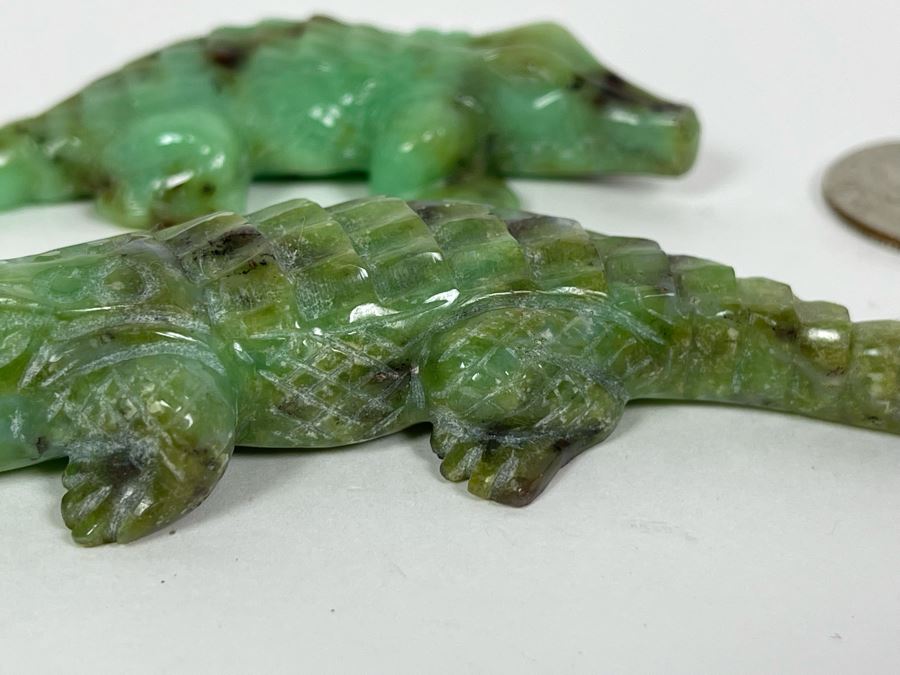 Pair Of Carved Green Stone Crocodiles Alligators [Photo 4]
