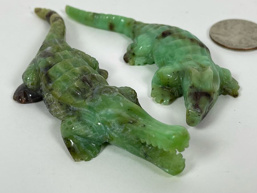 Pair Of Carved Green Stone Crocodiles Alligators [Photo 12]
