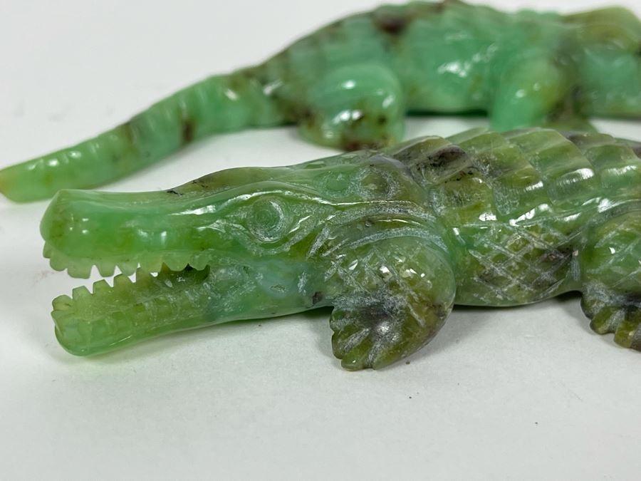 Pair Of Carved Green Stone Crocodiles Alligators [Photo 3]