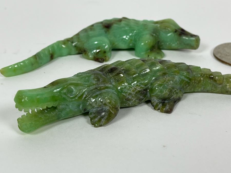 Pair Of Carved Green Stone Crocodiles Alligators [Photo 8]