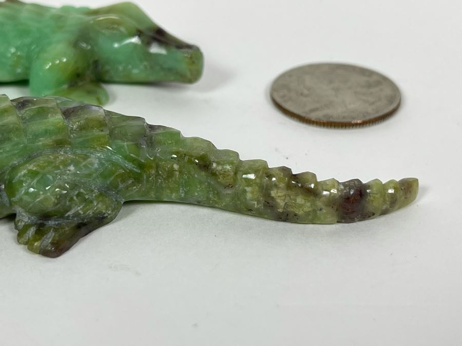 Pair Of Carved Green Stone Crocodiles Alligators [Photo 5]