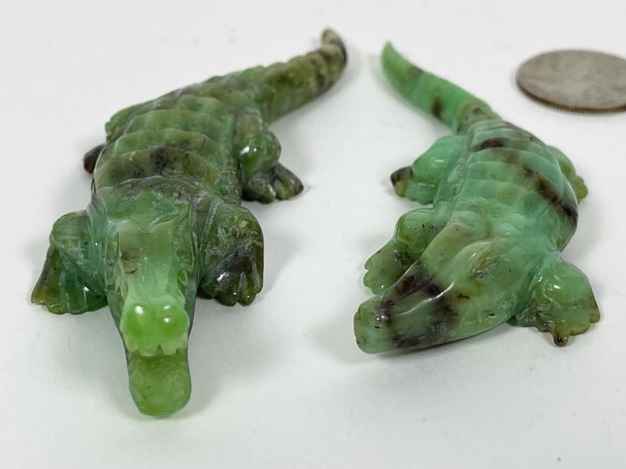 Pair Of Carved Green Stone Crocodiles Alligators [Photo 9]