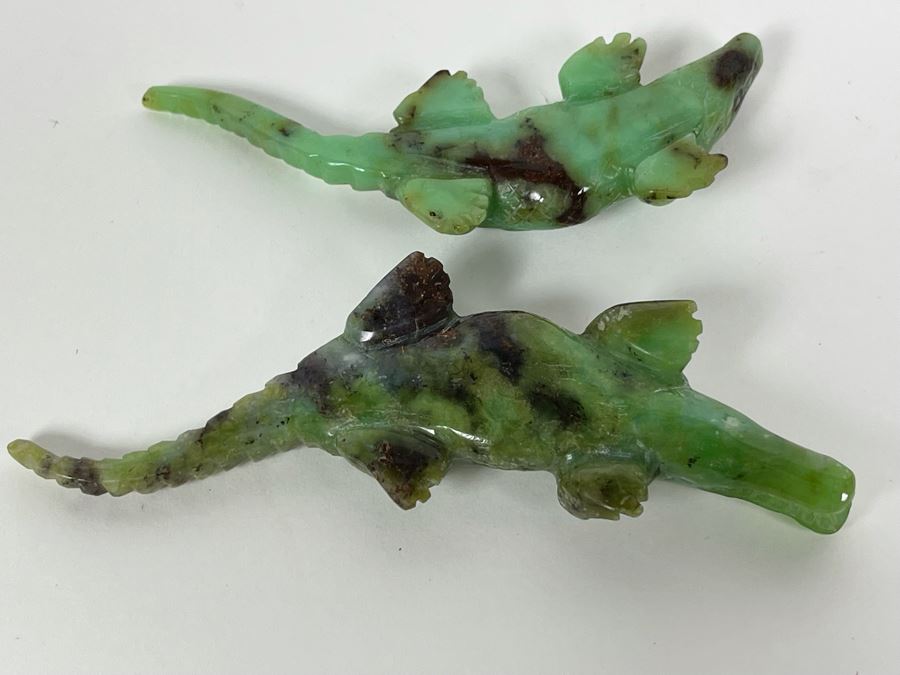 Pair Of Carved Green Stone Crocodiles Alligators [Photo 15]
