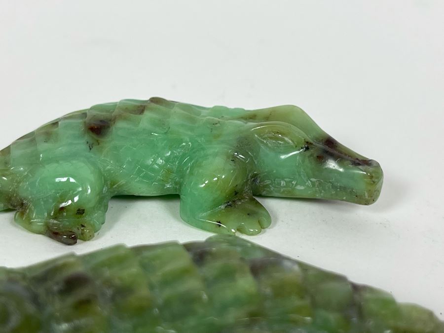 Pair Of Carved Green Stone Crocodiles Alligators [Photo 6]