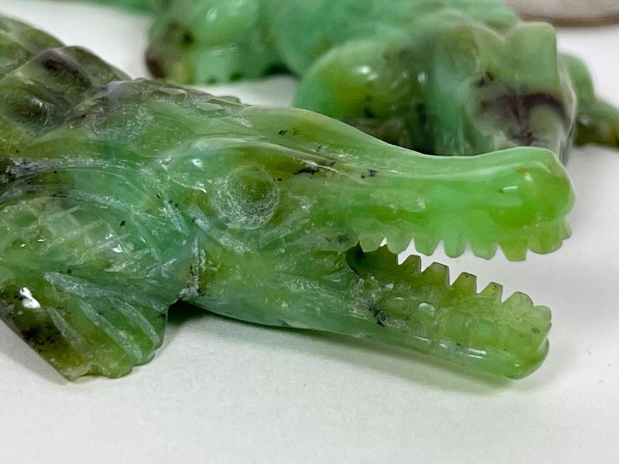 Pair Of Carved Green Stone Crocodiles Alligators [Photo 13]