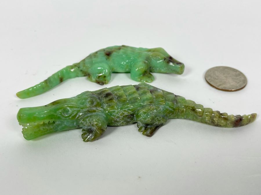 Pair Of Carved Green Stone Crocodiles Alligators [Photo 1]