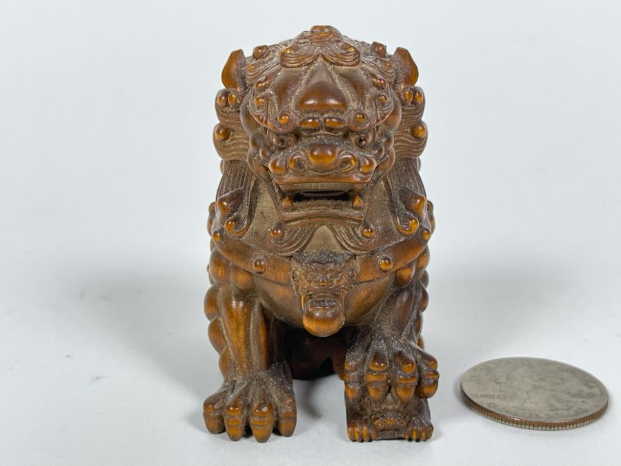 Finely Hand Carved Asian Wooden Foo Dog Figurine 2.5'H [Photo 10]