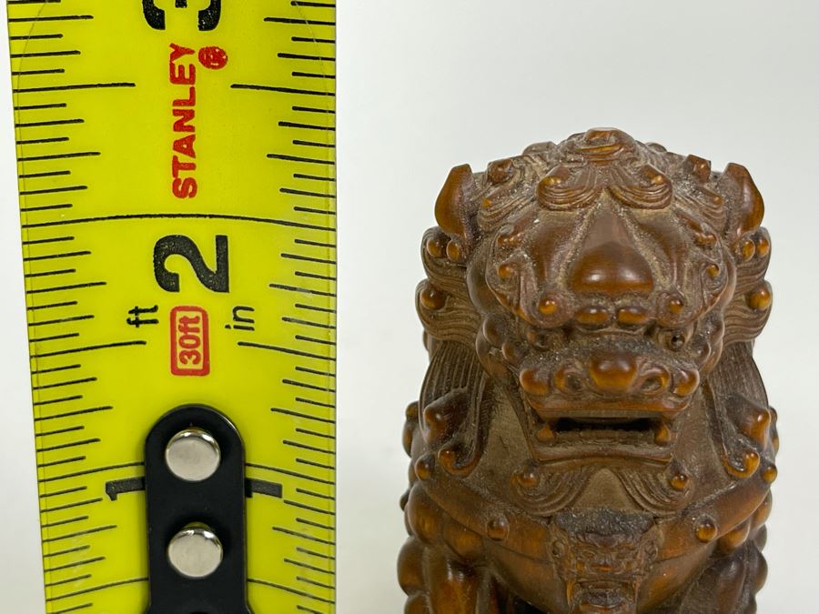 Finely Hand Carved Asian Wooden Foo Dog Figurine 2.5'H [Photo 12]
