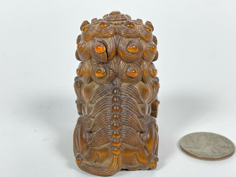 Finely Hand Carved Asian Wooden Foo Dog Figurine 2.5'H [Photo 5]