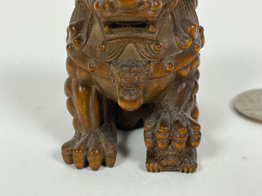 Finely Hand Carved Asian Wooden Foo Dog Figurine 2.5'H [Photo 8]