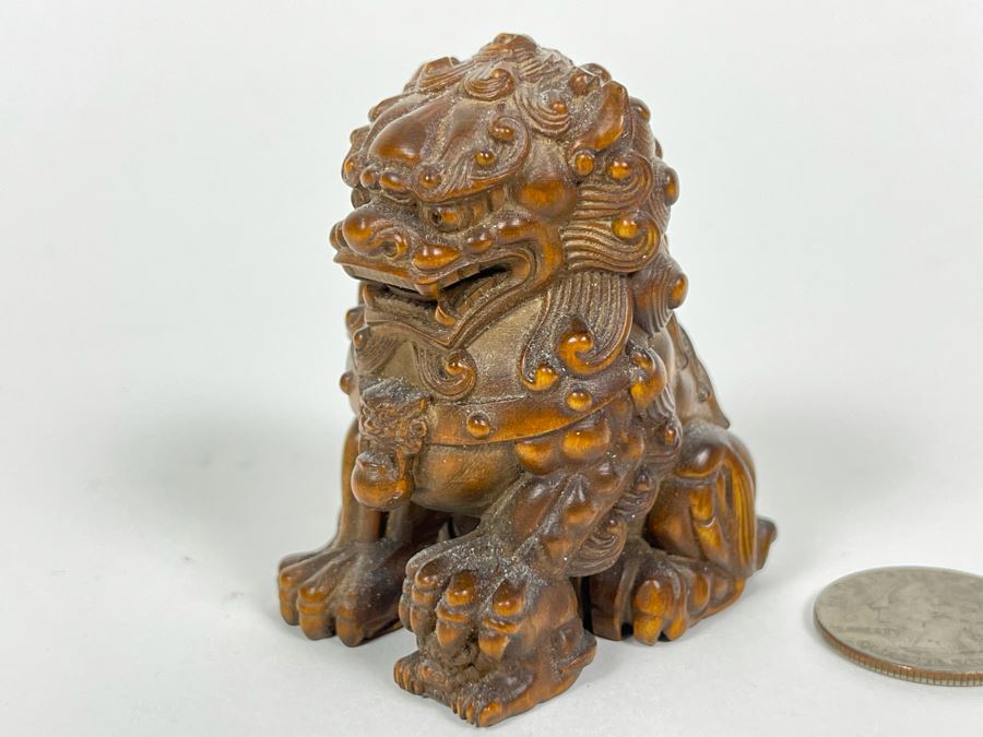 Finely Hand Carved Asian Wooden Foo Dog Figurine 2.5'H [Photo 3]