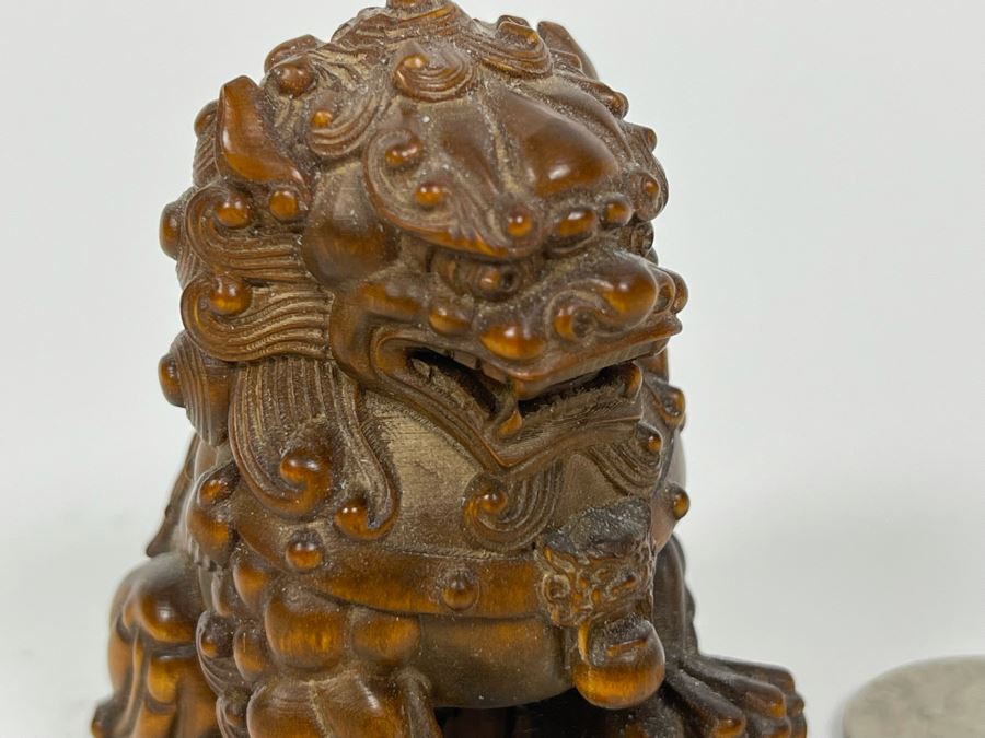 Finely Hand Carved Asian Wooden Foo Dog Figurine 2.5'H [Photo 7]