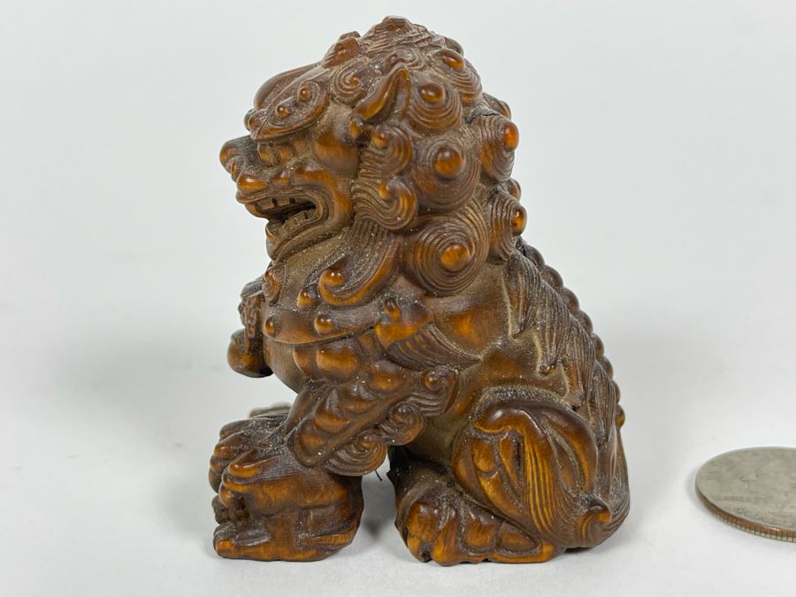 Finely Hand Carved Asian Wooden Foo Dog Figurine 2.5'H [Photo 4]
