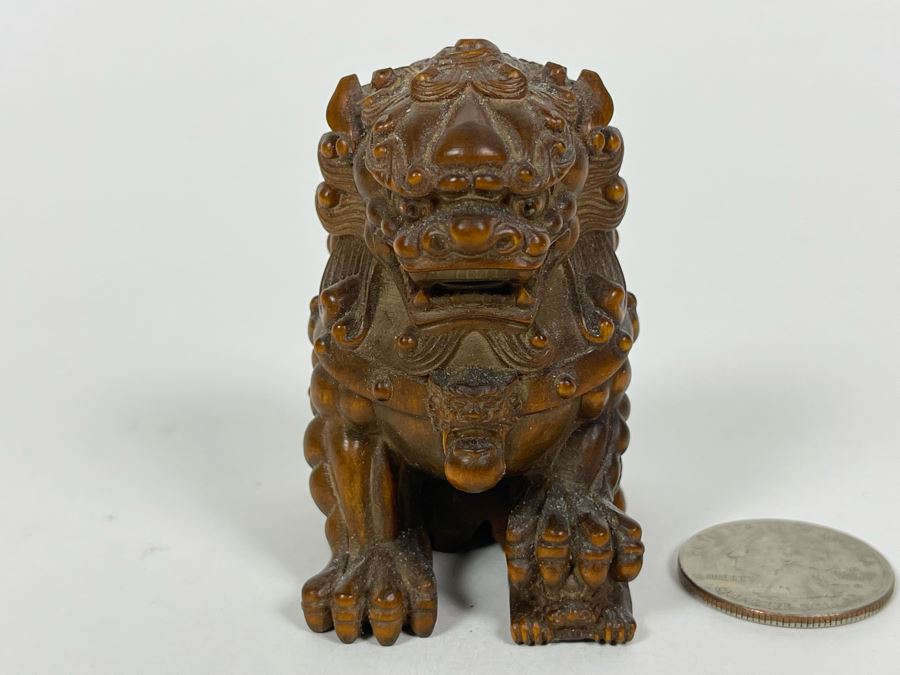 Finely Hand Carved Asian Wooden Foo Dog Figurine 2.5'H [Photo 11]