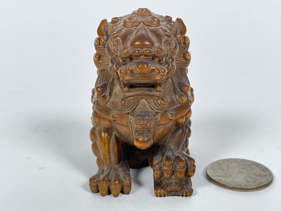 Finely Hand Carved Asian Wooden Foo Dog Figurine 2.5'H [Photo 2]