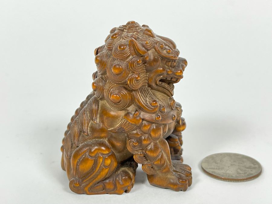 Finely Hand Carved Asian Wooden Foo Dog Figurine 2.5'H [Photo 6]