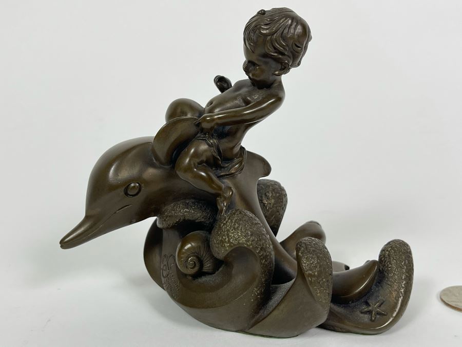 Giovanni Schoeman Bronze Of Boy Riding Dolphin 1977 5.5W X 4.5H [Photo 5]