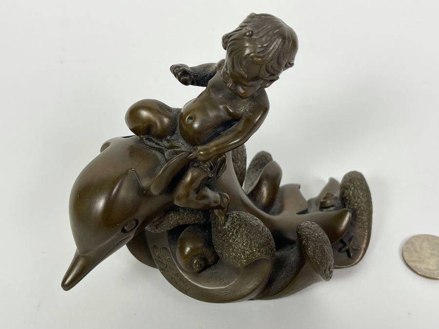 Giovanni Schoeman Bronze Of Boy Riding Dolphin 1977 5.5W X 4.5H [Photo 10]