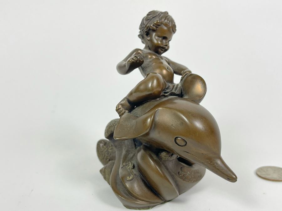 Giovanni Schoeman Bronze Of Boy Riding Dolphin 1977 5.5W X 4.5H [Photo 9]