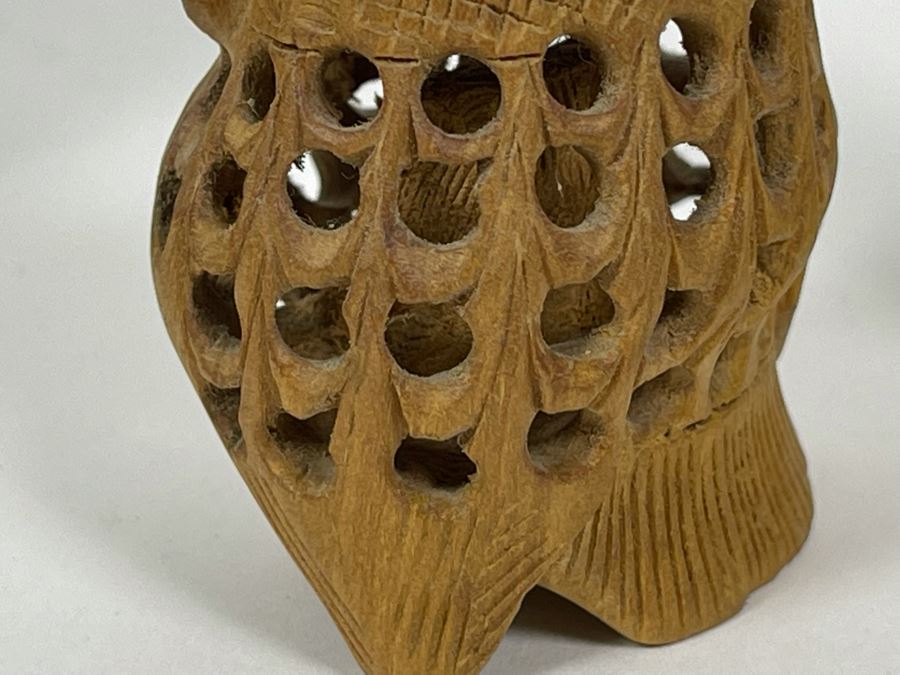 Large Hand Carved Owl Scupture 8H, Small Carved Cat Sculpture 3.5H And Carved Wooden Owl Within An Owl Sculpture 2.5H [Photo 17]
