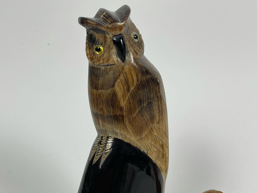 Large Hand Carved Owl Scupture 8H, Small Carved Cat Sculpture 3.5H And Carved Wooden Owl Within An Owl Sculpture 2.5H [Photo 4]