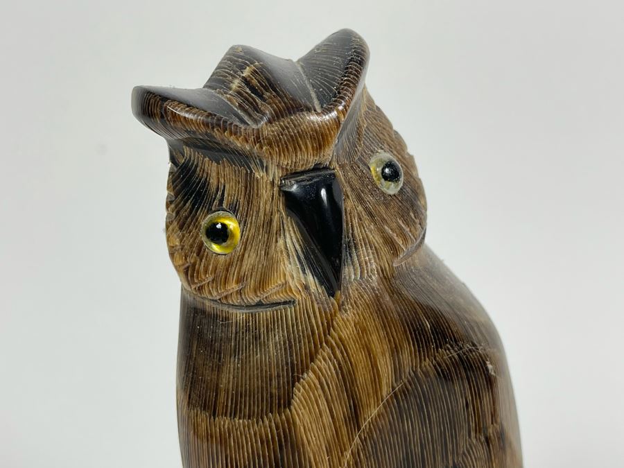Large Hand Carved Owl Scupture 8H, Small Carved Cat Sculpture 3.5H And Carved Wooden Owl Within An Owl Sculpture 2.5H [Photo 3]