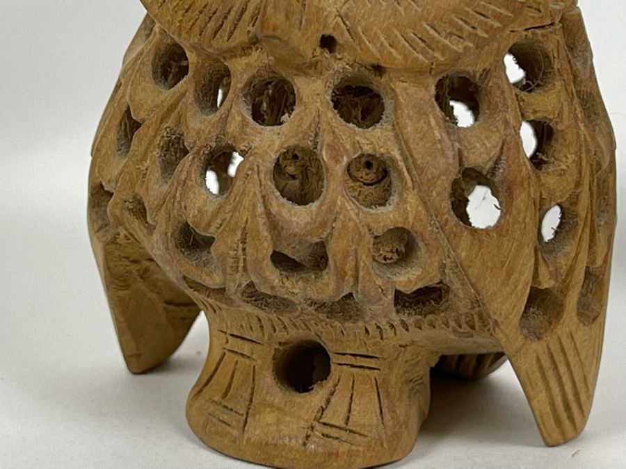 Large Hand Carved Owl Scupture 8H, Small Carved Cat Sculpture 3.5H And Carved Wooden Owl Within An Owl Sculpture 2.5H [Photo 16]