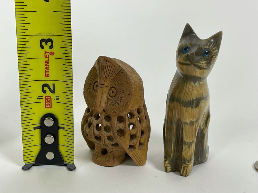 Large Hand Carved Owl Scupture 8H, Small Carved Cat Sculpture 3.5H And Carved Wooden Owl Within An Owl Sculpture 2.5H [Photo 14]