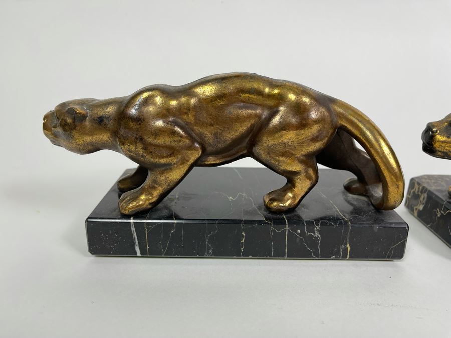 Pair Of Art Deco Metal Panthers On Marble Bases 8W X 3.5D X 4H [Photo 10]