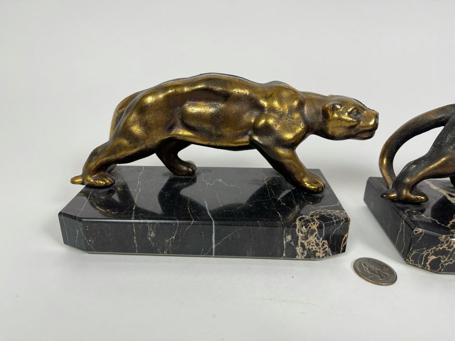 Pair Of Art Deco Metal Panthers On Marble Bases 8W X 3.5D X 4H [Photo 12]