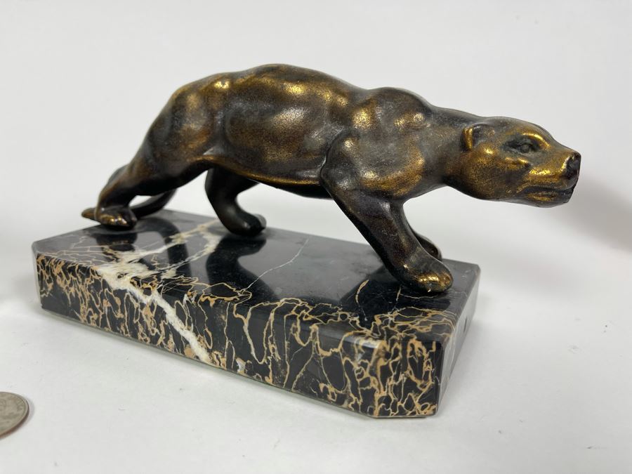 Pair Of Art Deco Metal Panthers On Marble Bases 8W X 3.5D X 4H [Photo 4]