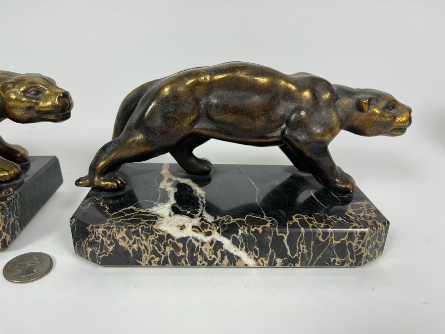Pair Of Art Deco Metal Panthers On Marble Bases 8W X 3.5D X 4H [Photo 11]
