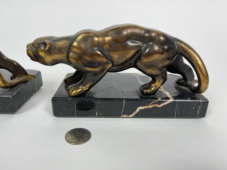 Pair Of Art Deco Metal Panthers On Marble Bases 8W X 3.5D X 4H [Photo 9]