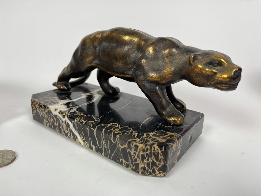 Pair Of Art Deco Metal Panthers On Marble Bases 8W X 3.5D X 4H [Photo 8]