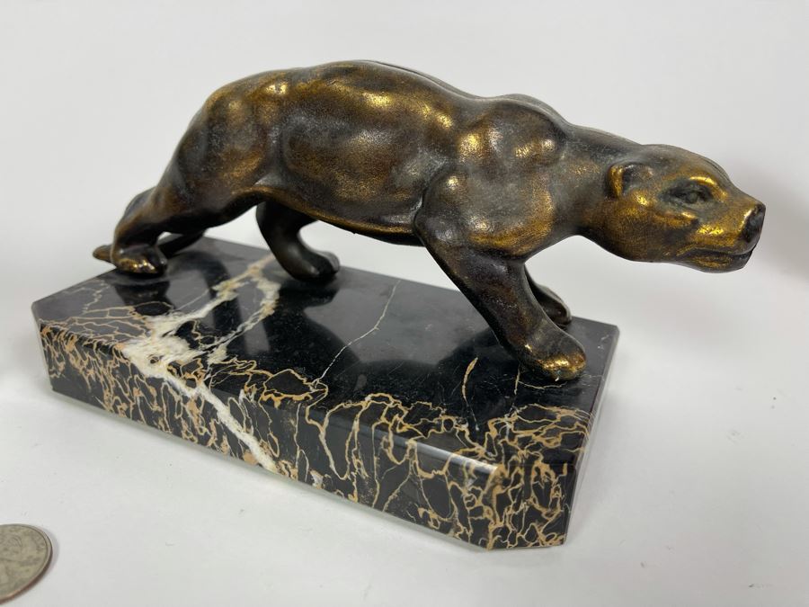 Pair Of Art Deco Metal Panthers On Marble Bases 8W X 3.5D X 4H [Photo 5]