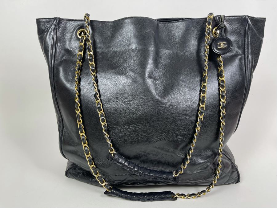 Chanel Black Leather Tote Handbag 14 X 13 [Photo 1]