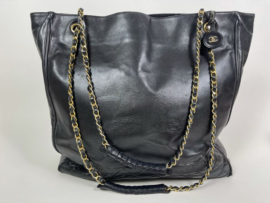 Chanel Black Leather Tote Handbag 14 X 13 [Photo 2]