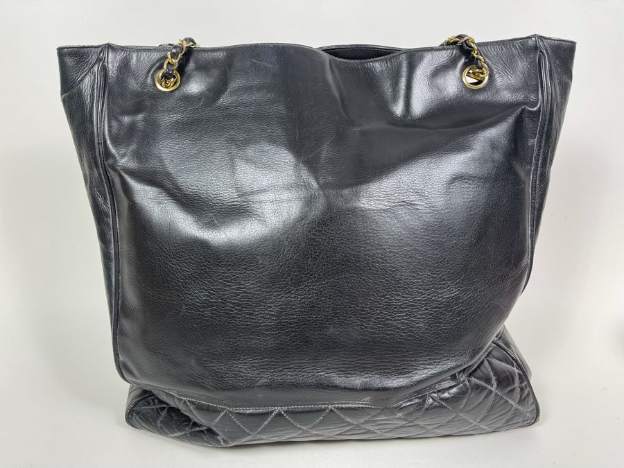 Chanel Black Leather Tote Handbag 14 X 13 [Photo 6]
