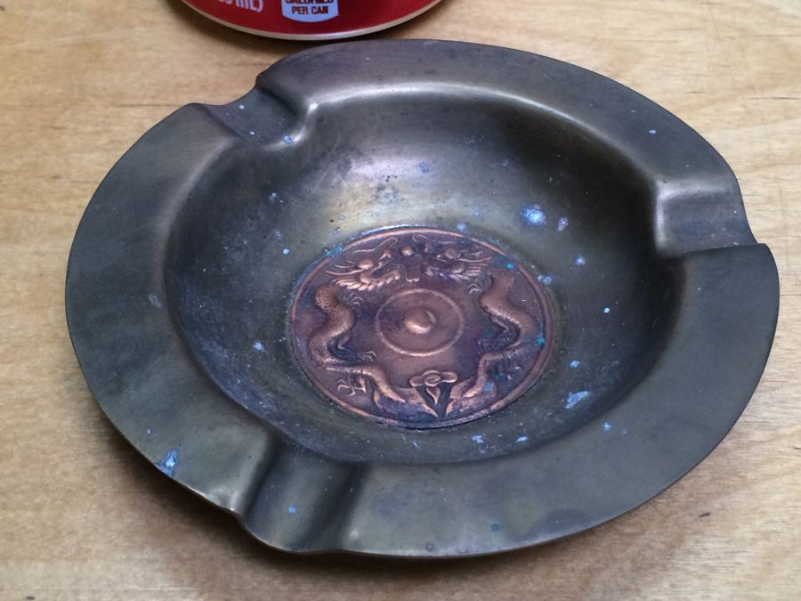 Vintage Brass and Copper Chinese Ashtray with Dragons [Photo 6]